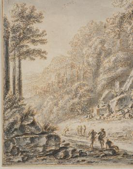 Gillis (Aegidius) Neyts, Ruined landscape with a travelling party.