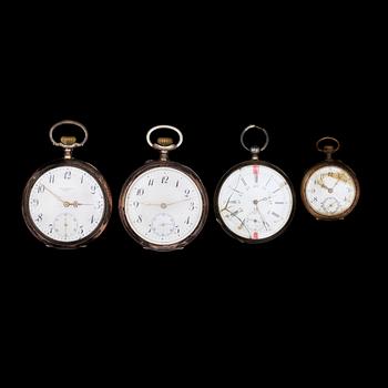 FICKUR, 4 st, vitmetall och silver, bla Carl Bergkvist, Falun, 1900-tal.