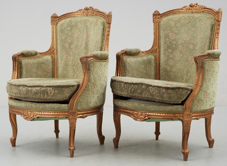 SALONGSMÖBEL. 5 delar, Louis XV-stil, 1900-talets första hälft.