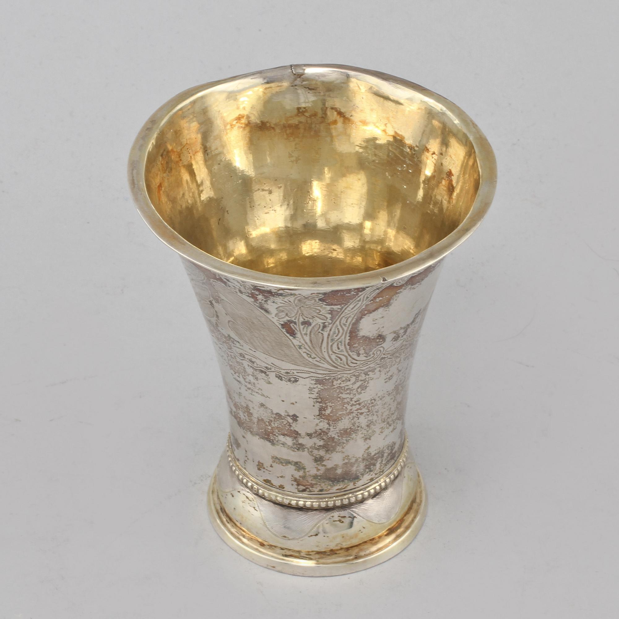 BÄGARE, silver, Olof H. Bergström, Uppsala, empire, 1825. Vikt 64 g.