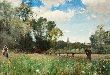 24. Alfred Wahlberg, Woman on meadow, summer landscape from France.