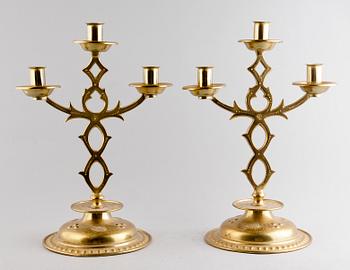KANDELABRAR, 1 par, mässing, barockstil,  sekelskiftet 1900.