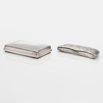 A silver cigar box and glasses case, Norway and Finland, first half and mid-20th century.