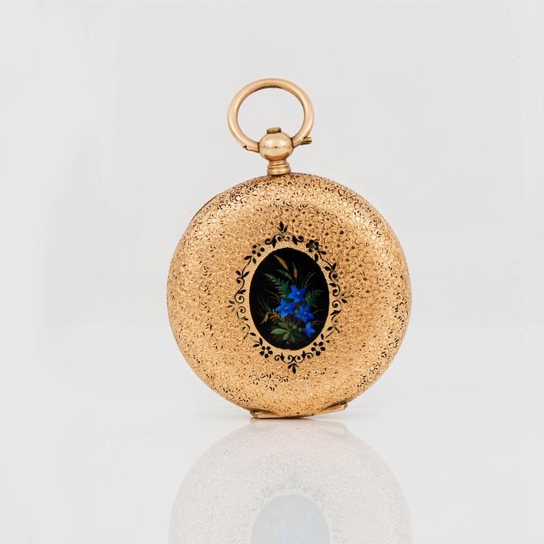 DAMFICKUR, 14 k guld, omkring 1900. Vikt ca 40 g.