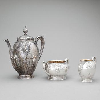 KAFFESERVIS, 3 delar, silver, K Andersson Stockholm 1894. Total vikt 950 gr.