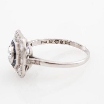 Ring of platinum with diamonds and faceted sapphires, Art Deco, K Anderson Stockholm 1938.