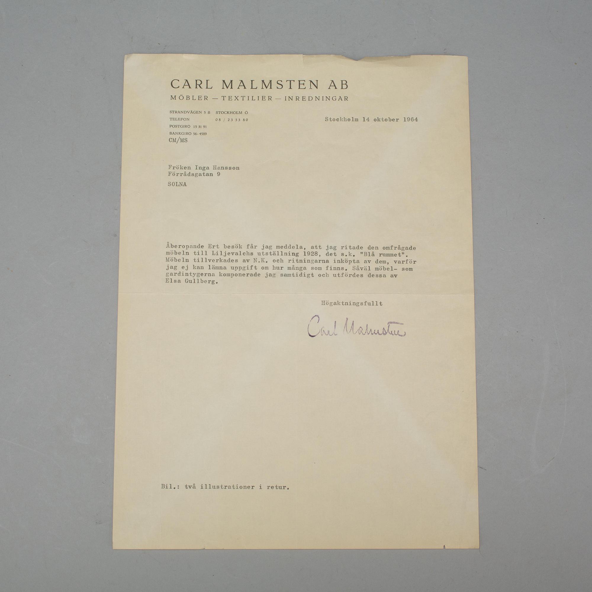 SOFFA, Carl Malmsten, ritad till Liljevalchs utställning 1928, tillverkad av NK.