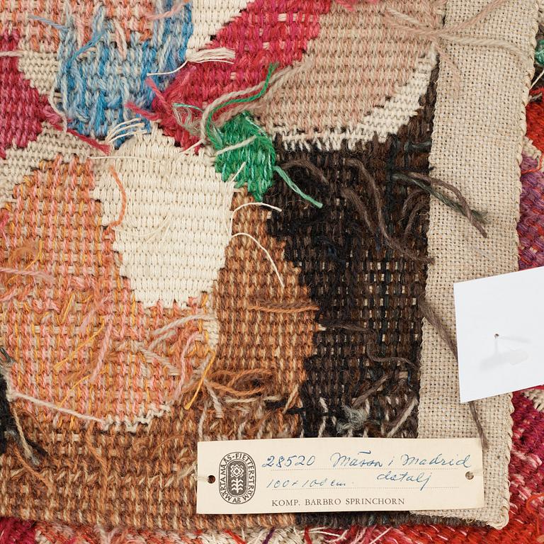 Barbro Sprinchorn, A TAPESTRY, "Mässa i Madrid" (a detail), a tapestry variant, ca 97,5 x 99 cm, signed AB MMF BS.