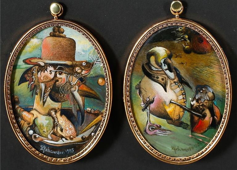 SVEN ERIK JOHANSSON, two gouache miniatures, signed and dated 1985.