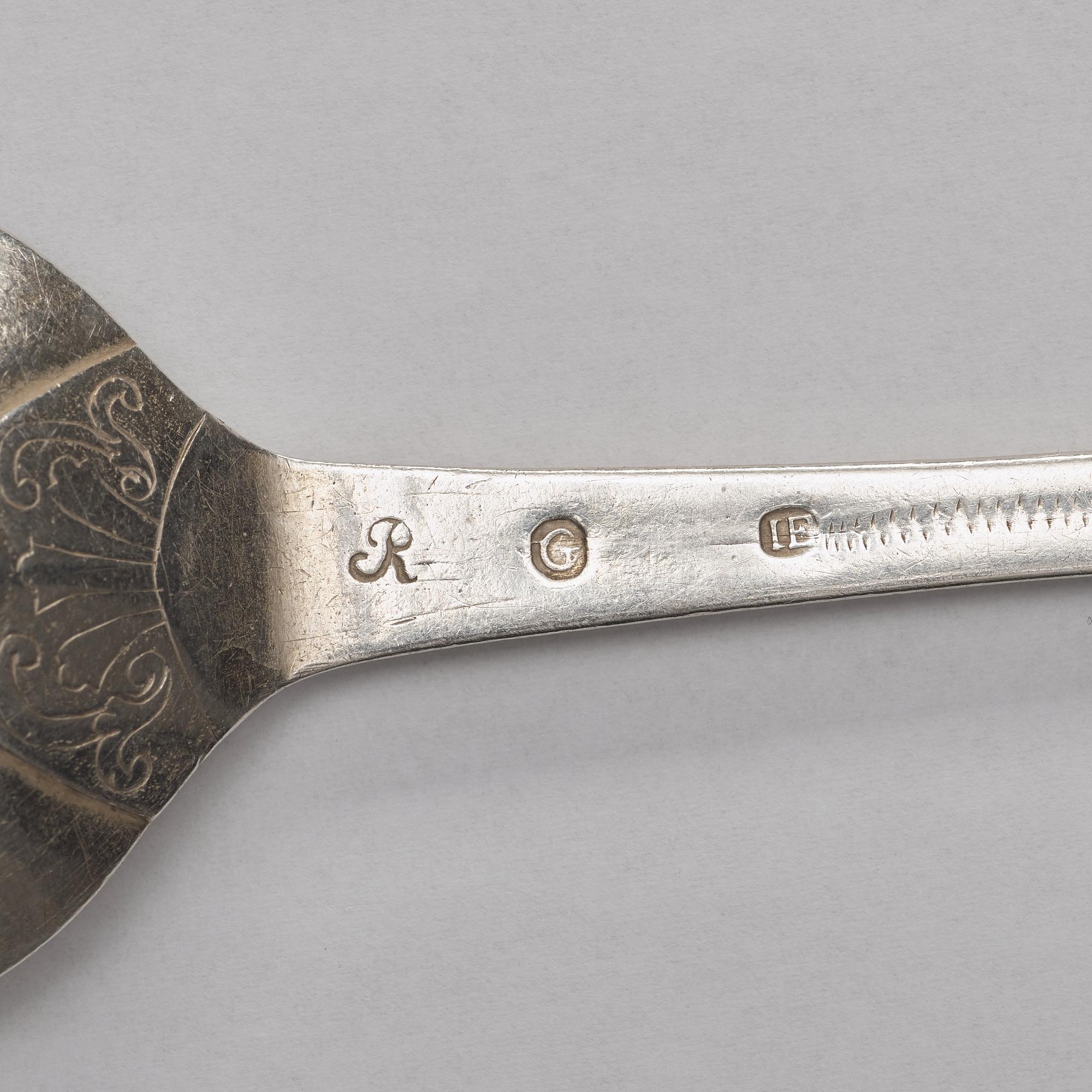 A Swedish mid 18th century silver spoon, mark of Johan Ek, Gävle 1750.