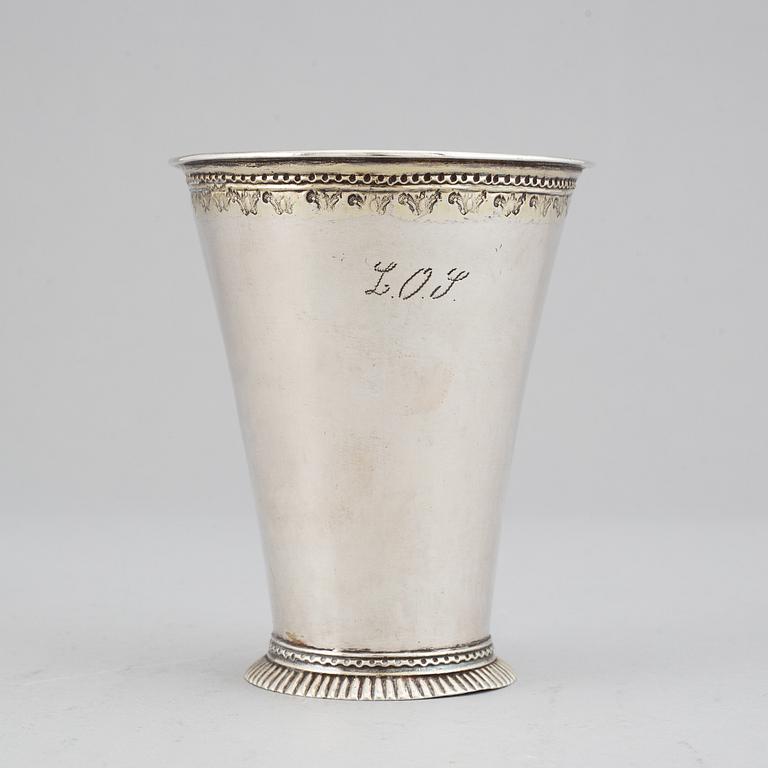 A Swedish 18th century parcel-gilt silver beaker, mark of Gottfried Dubois, Stockholm 1738.