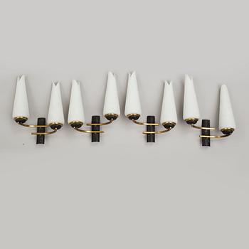 a set of four wall lamps, second half of the 20th century, possibly from Italy.