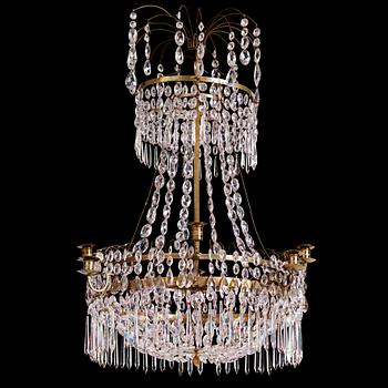 A Late Gustavian gilt brass and cut glass eight-light chandelier, circa 1800.