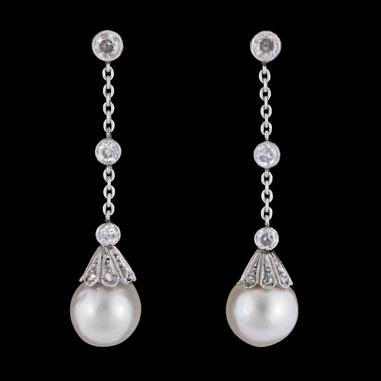 A pair of WA Bolin cultured pearl and diamond earrings, Stockholm 1933.