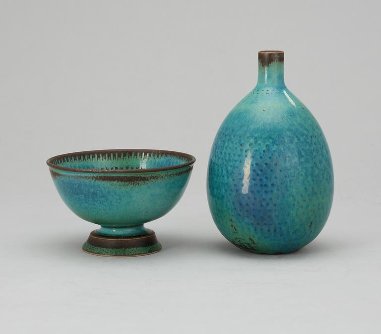 A Stig Lindberg stoneware vase and bowl, Gustavsberg Studio 1958-59 and 1963.