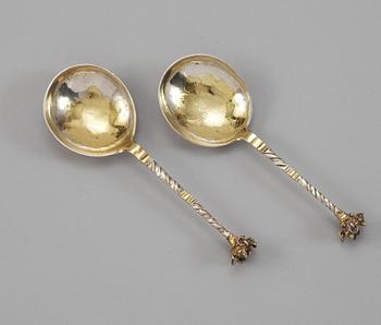 TWO SWEDISH PARCEL-GILT SPOONS, makers mark of Christoffer Bauman, Hudiksvall 1787 and 1793.