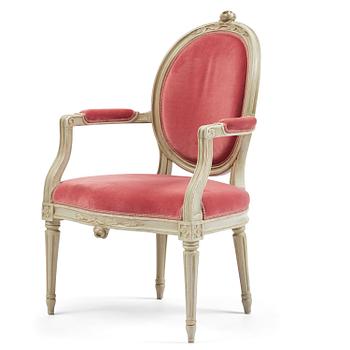 54. A Gustavian open armchair by J. Malmsten (master in Stockholm 1780-88).