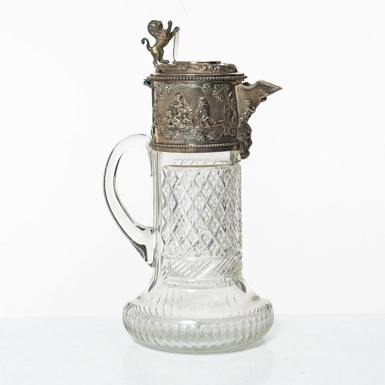 A silver and glass decanter, Topazio, Portugal, mid 20th Century.
