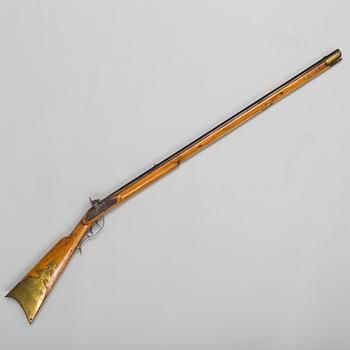 An early American 19th century percussion rifle ("Kentucky Longrifle")  from JAs GOLCHER WARRANTED,