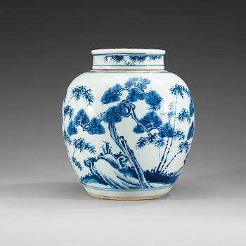 1721. A blue and white jar, Qing dynasty, 18th Century.