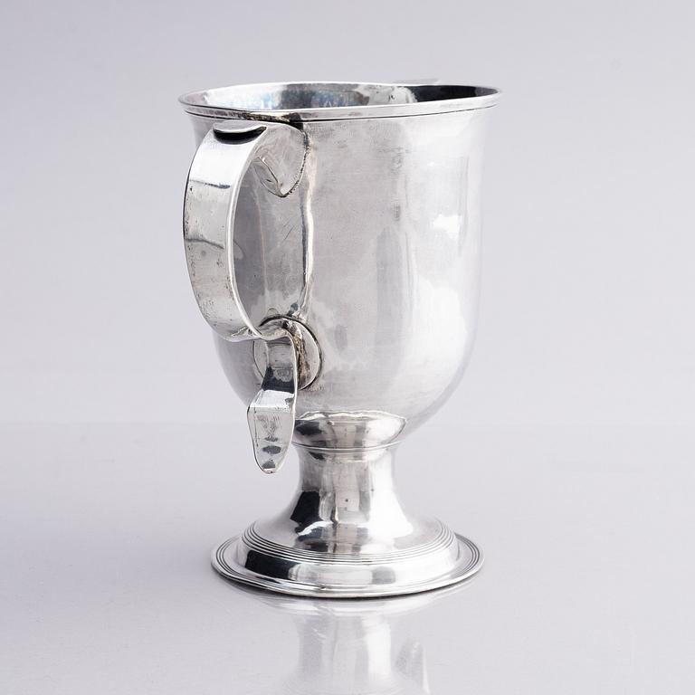A Brittish 18th century two-handled silver cup, mark of Joshua Lejeune, London 1790.