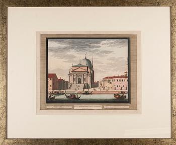 KOPPARSTICK, 6 st, handkolorerade, Venedig, 1700-tal.