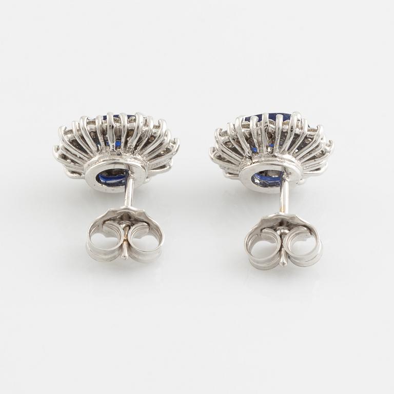 Sapphire and brilliant cut diamond earrings.