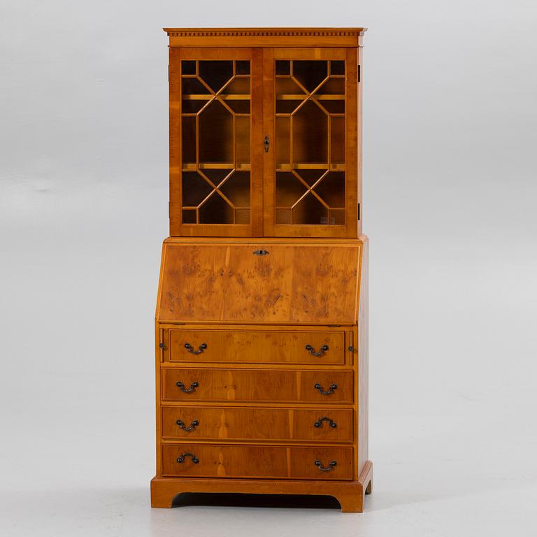 Slant-front secrétaire with glazed cabinet section, 20th century.