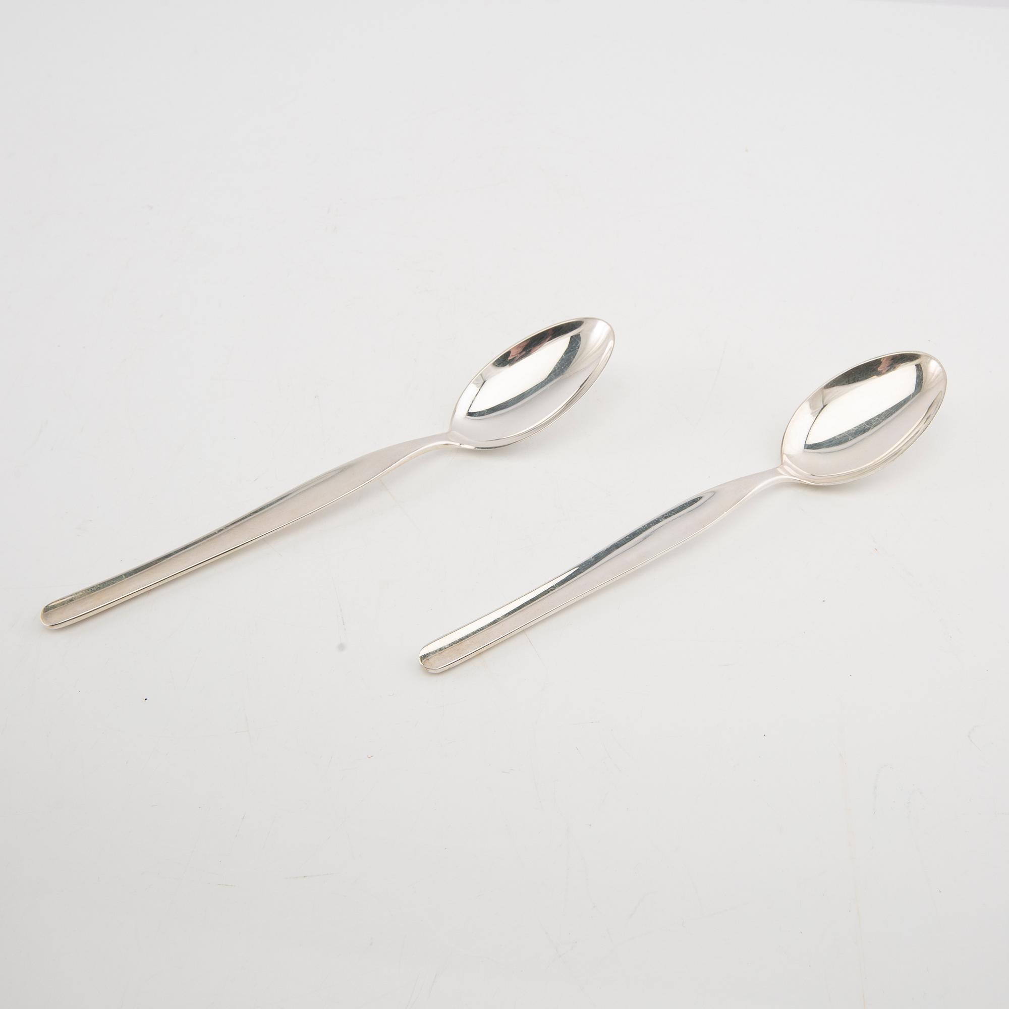 Tapio Wirkkala,  skedar 12 st silver "Tapio", 1963 Kultakeskus, Tavastehus Finland.