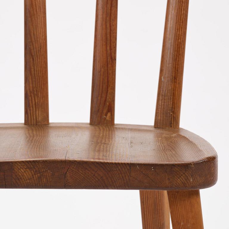 Axel Einar Hjorth, a set of three stained pine "Utö" chairs, Nordiska Kompaniet, Sweden, 1930s.