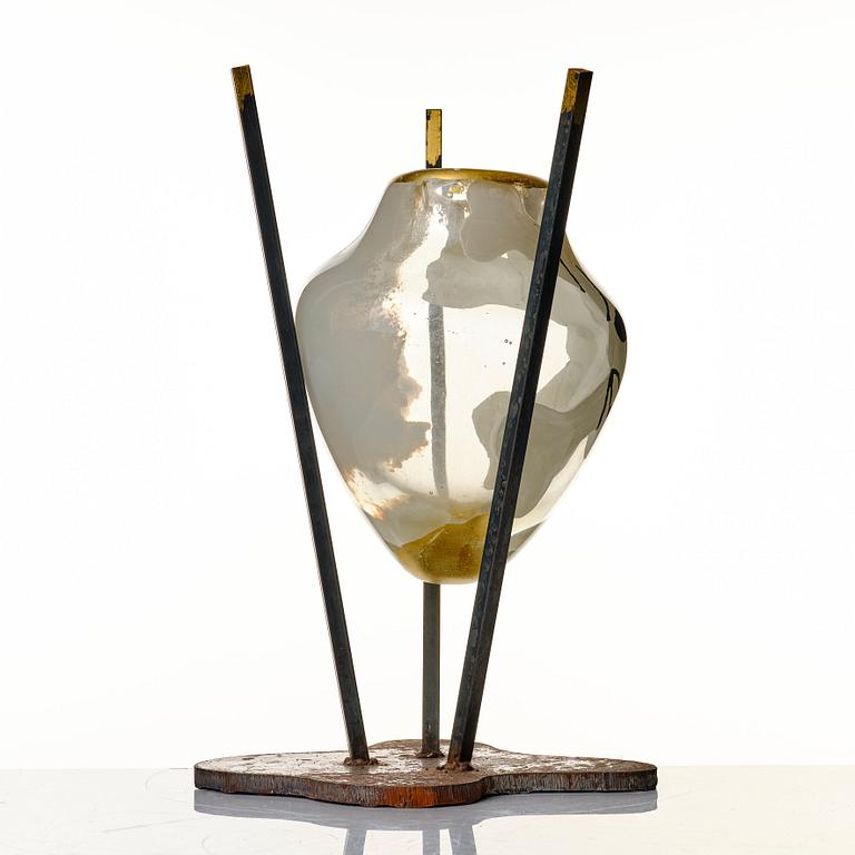 Reino Björk, a "painted graal" glass sculpture/vase from the "New Eden series", New York Experimental Glass Workshop, USA 1990's.