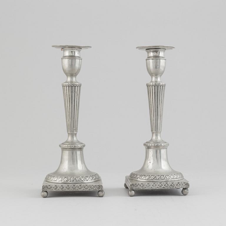 A pair of pewter candle stick by Anjou, Norrköping 1804.