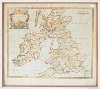 KARTA, etsning, "Britannia Romana", trol 1700/1800-tal.