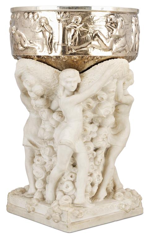 A silver and alabaster jardinière by K Anderson (silver) and Adolf Jonsson (alabaster), Stockholm 1919.