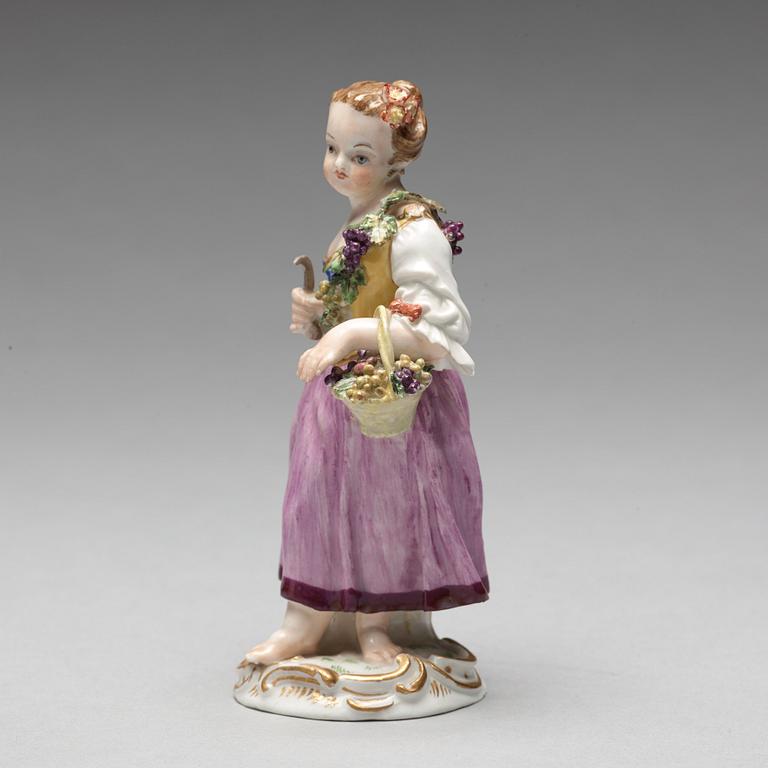 A Meissen allegorical figurine representing autumn, period of Marcolini, 18th Century.