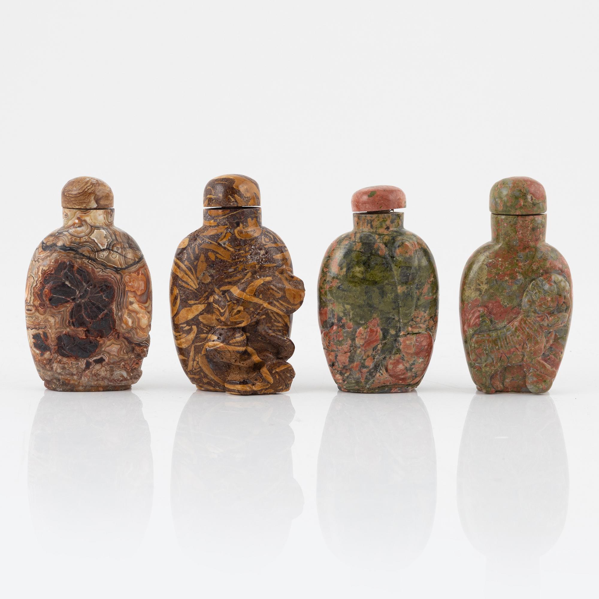 Snusflaskor, 9 st, sten, Kina, 1900-tal.
