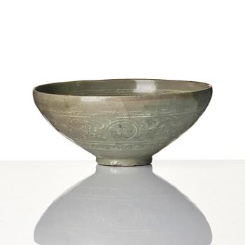 Two inlaid celadon stoneware bowls, Korea, Goryeo dynasty (13th century).