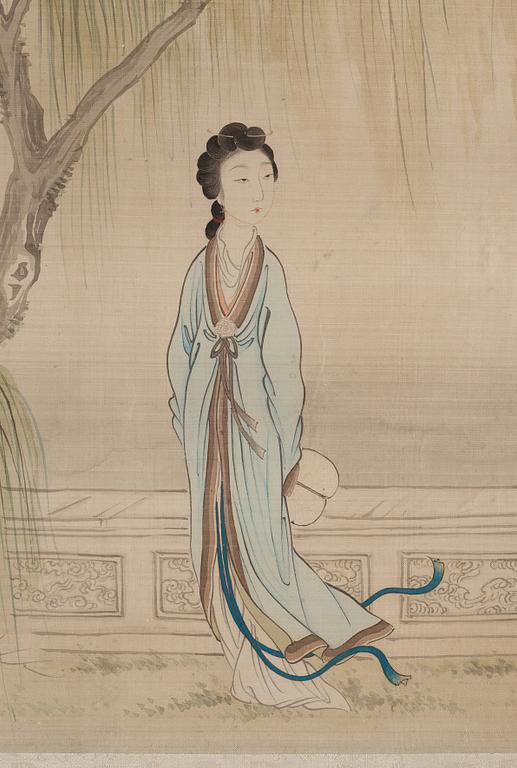 MÅLNINGAR, fyra stycken, akvarell och tusch på silke, sen Qingdynasti, attibuerad till Pan Zhenyong (1852-1921).