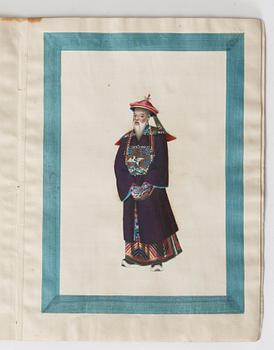 ALBUM med GOUACHER (10). Sunqua, porträtterande kinesiska hovet, Qing dynastin, sent 1800-tal.