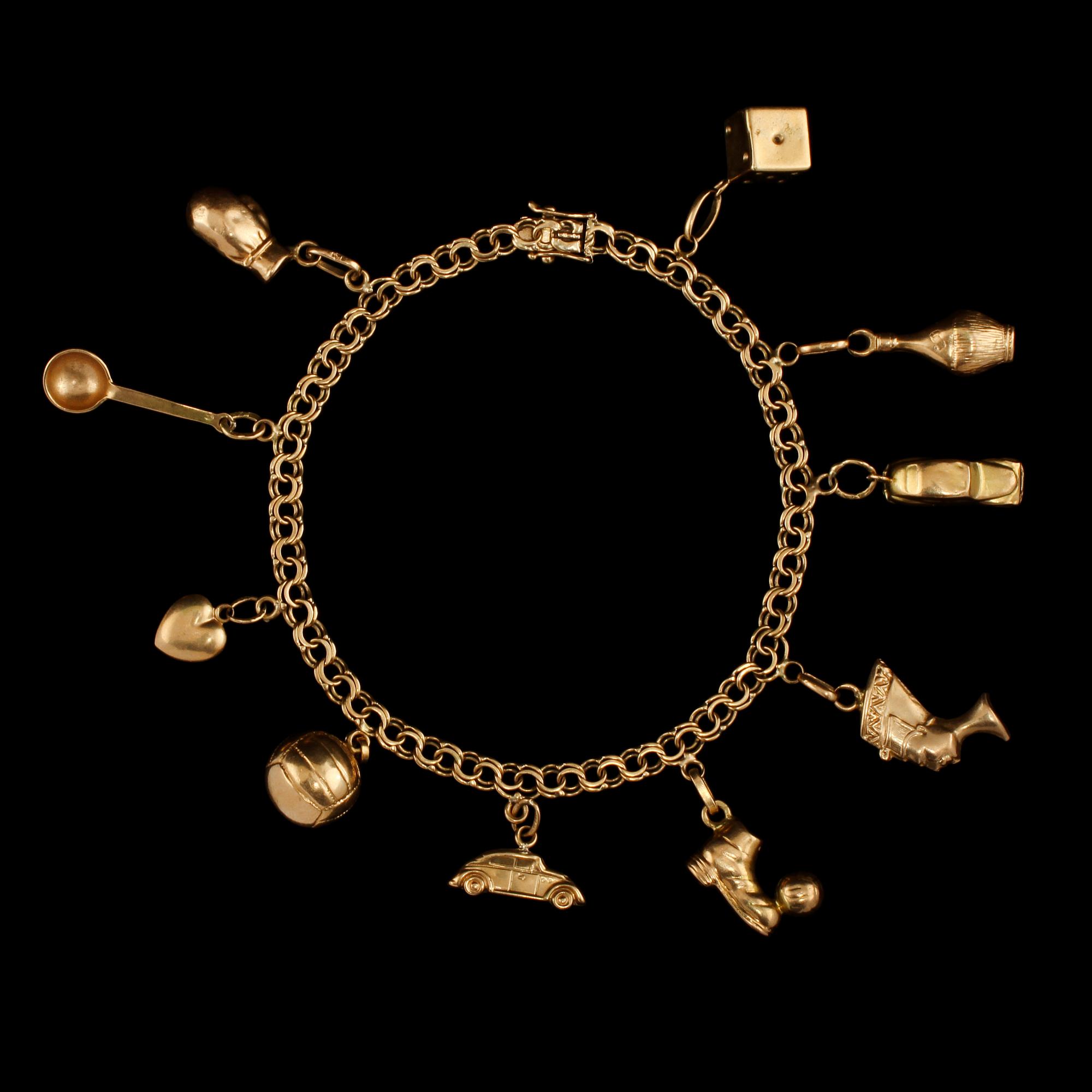 BERLOCKARMBAND, 18k guld, Guldsmedjan Hilden Holger,  Sala, 1964. Vikt 17 g.