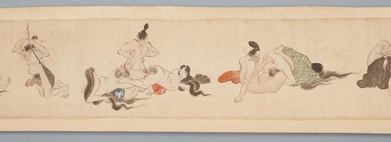 A Japanese shunga handscroll, Meiji (1868-1912).