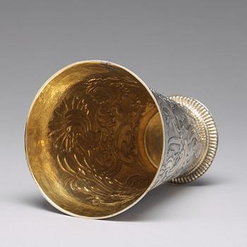 A Russian 18th century parcel-gilt silver beaker and cover, mark of Grigorij Poltow, Moscow (1755-1768).