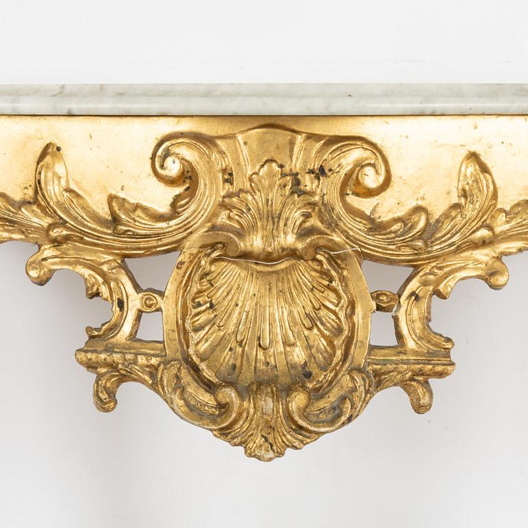 Spegel och konsolbord, rokokostil 1800-tal.