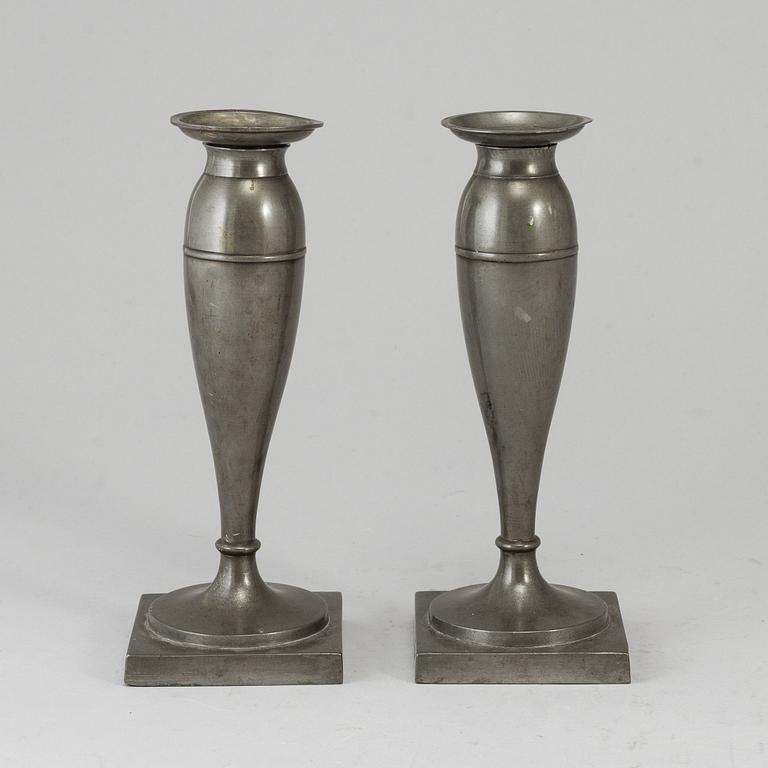 A pair  biedermeier pewter candlesticks, 19th century.