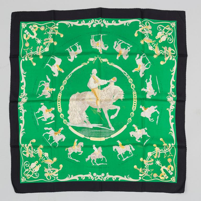 A silk scarf "les Figures d'Equitation" by Hermès.