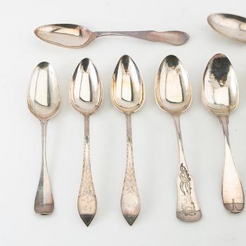 Skedar, 11 st, silver, 1769-1934, Sverige.