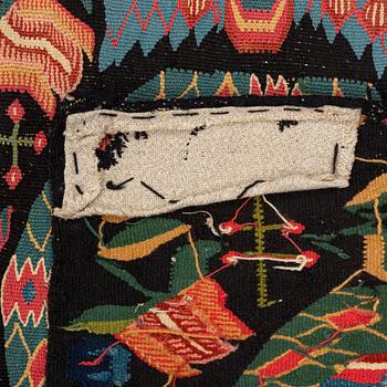 Åkdyna, "Bebådelsen", flamskväv, ca 105 x 52 cm, Skåne, 1800-1830.