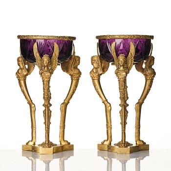 Uppsatsskålar, ett par, troligen Ryssland, sent 1800-tal, Empirestil.