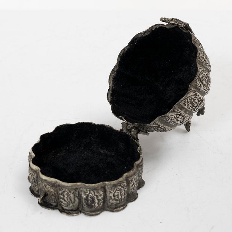 A silver on metal Mughal style box, India, circa 1900.