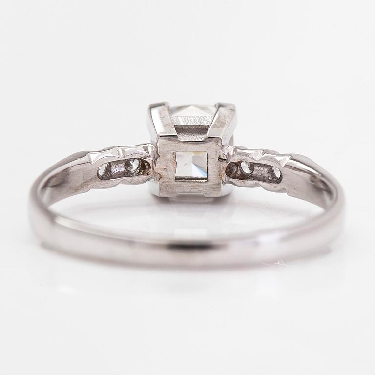 A 14K white gold ring, modified cushion-cut diamond approx. 1.00 ct. GIA certificate.